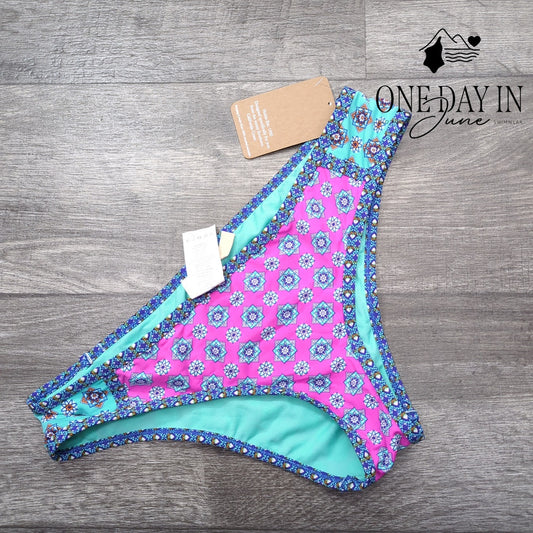 Hobie Bikini Bottom Pink Turquoise Geometric Print Moderate Coverage NWT Size XL