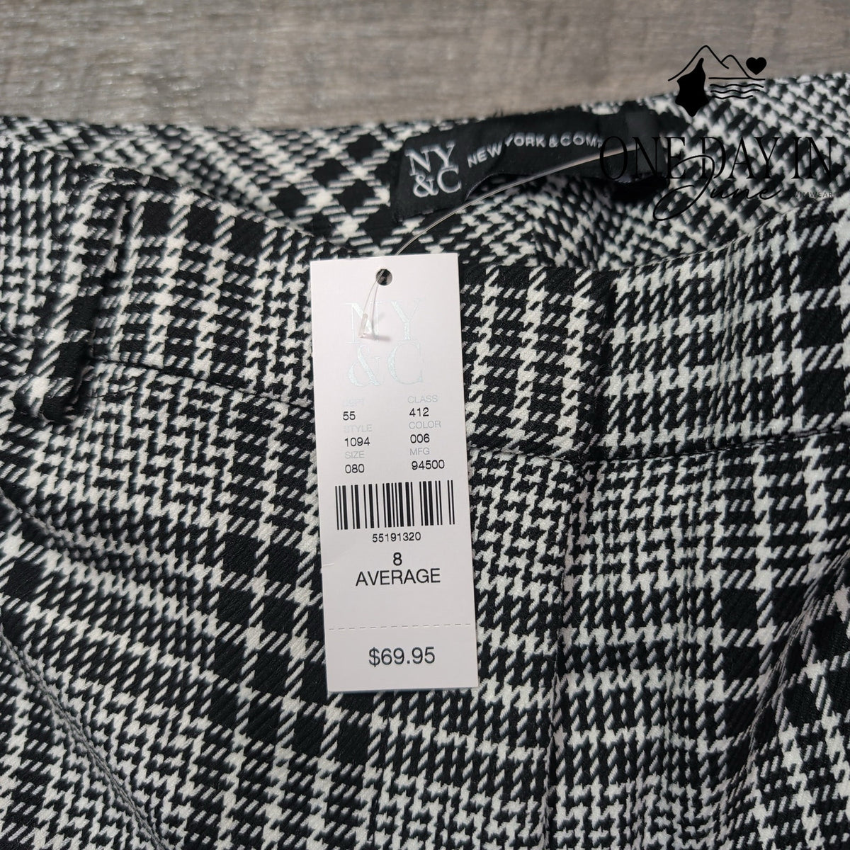 New York & Company Plaid Straight Leg Dress Pants Black White NWT Size 8