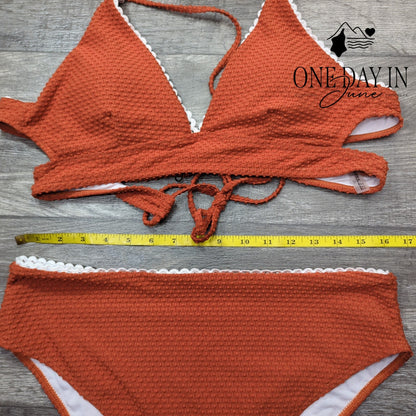 Zaful High Waist Lace Up Back Textured Bikini Swimsuit Size XL
