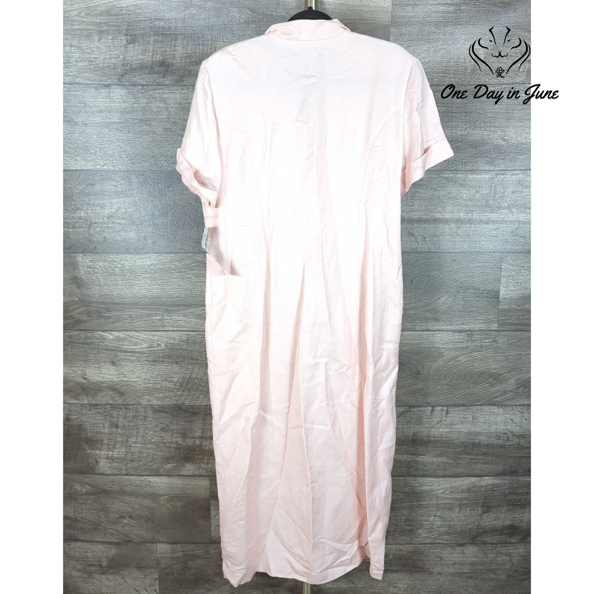 Positive Attitude Linen Blend Button Front Shirt Midi Dress Pink NWT Size 14