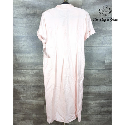 Positive Attitude Linen Blend Button Front Shirt Midi Dress Pink NWT Size 14