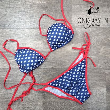 Aleumdr Adjustable Triangle Tie Side Bikini Swimsuit Size M