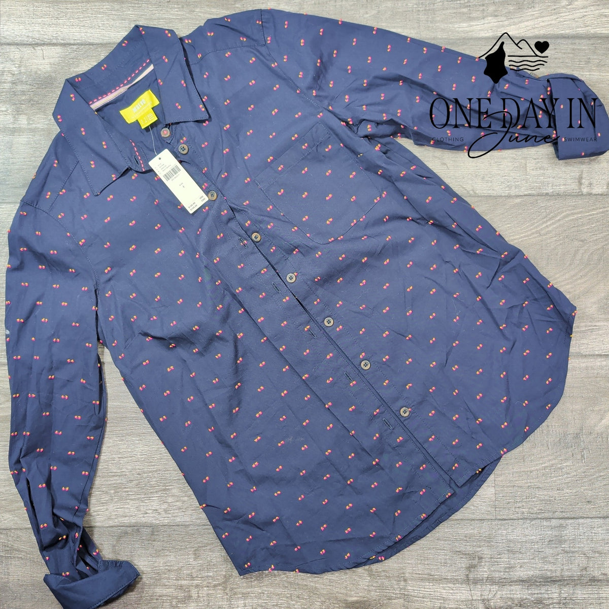 Maeve Anthropologie Embroidered Dot Button Down Shirt Navy Blue NWT Size 4
