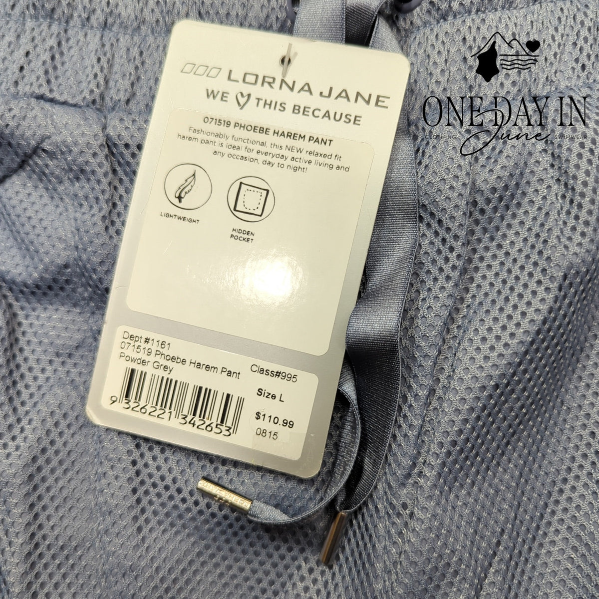 Uniquely Lorna Jane Phoebe Harem Jogger Pants Powder Grey Mesh NWT Size L