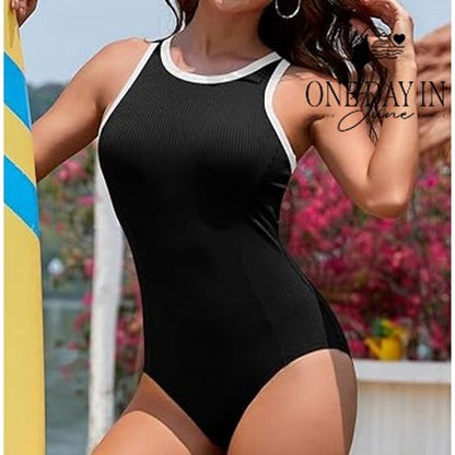Charmo High Neck Ribbed One Piece Swimsuit Size M