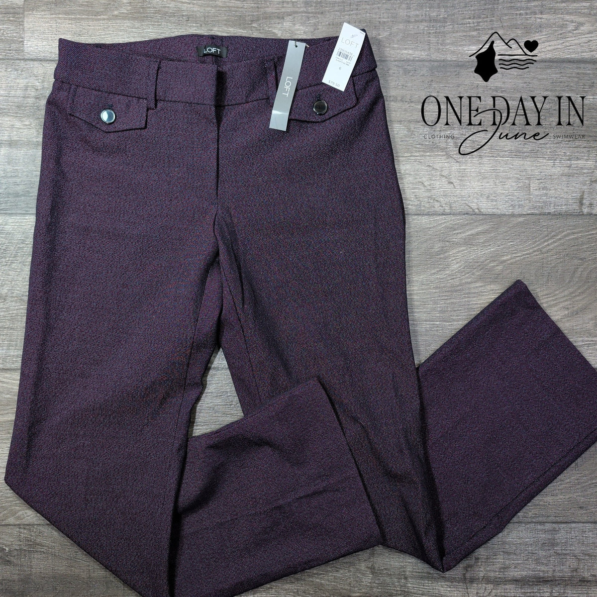 Loft Marisa Trouser Pants Burgundy Textured Straight Leg Career NWT Size 6