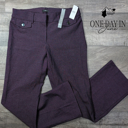 Loft Marisa Trouser Pants Burgundy Textured Straight Leg Career NWT Size 6