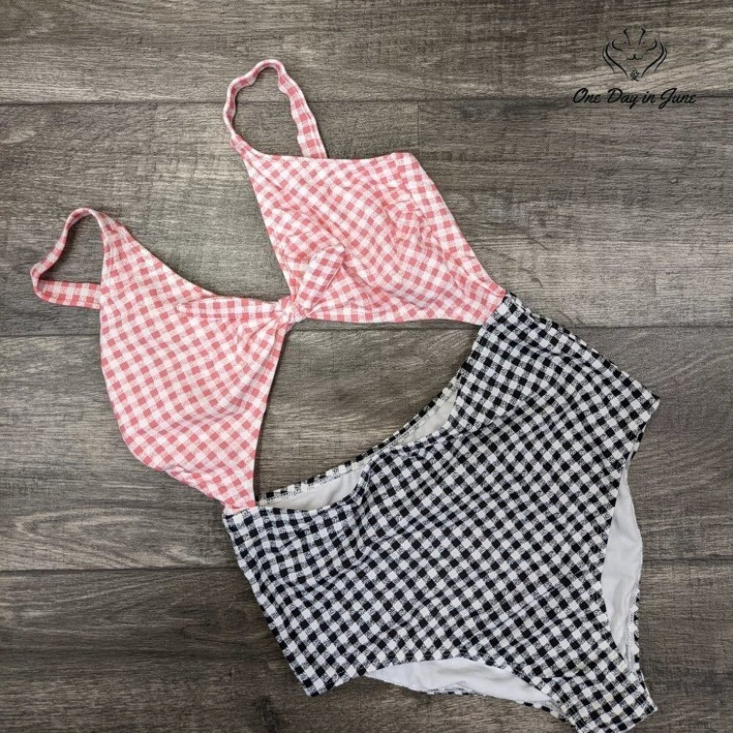 California Sunshine Gingham High Waist One Piece Swimsuit Size L