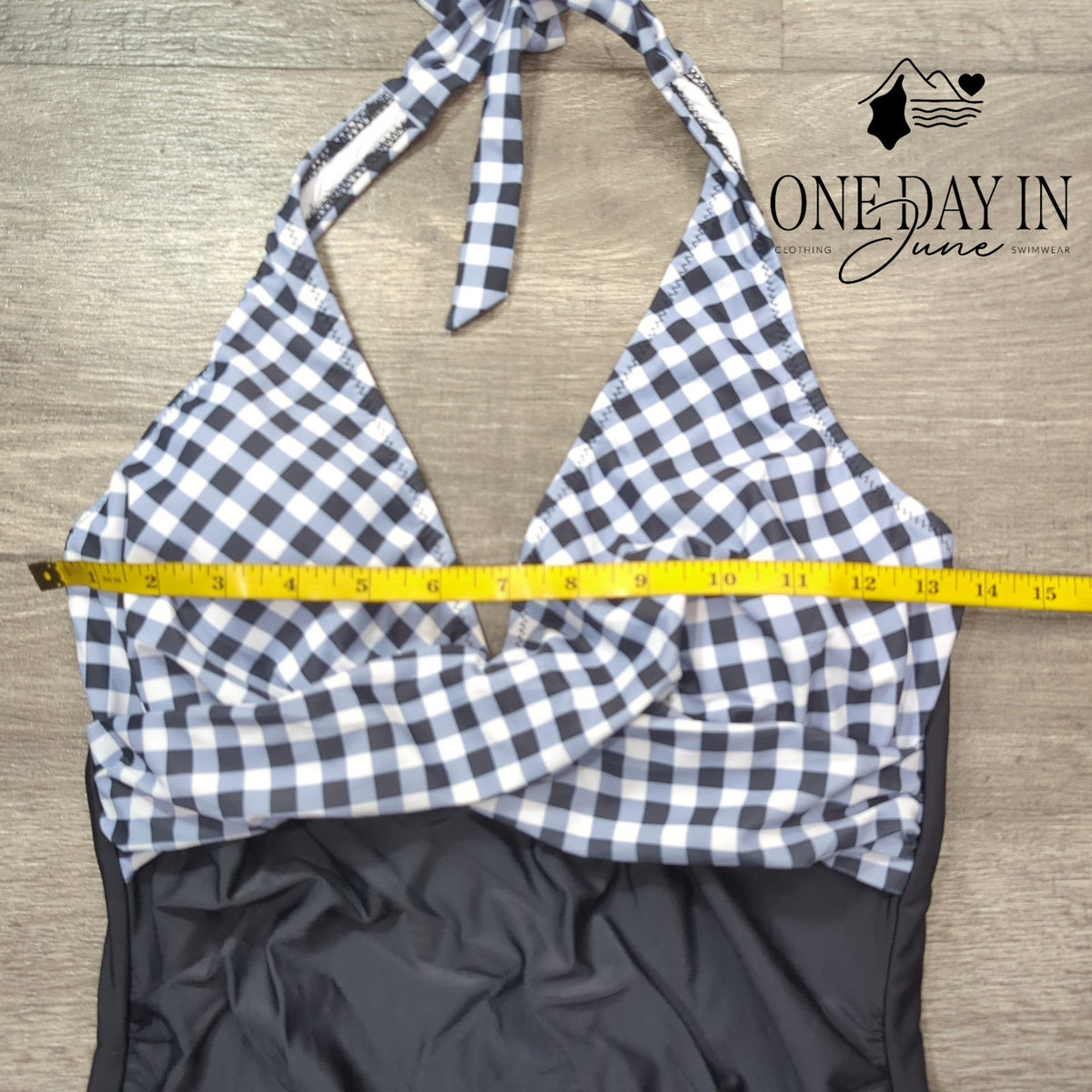 Suuksess Gingham Halter One Piece Swimsuit Black White NWT Size M