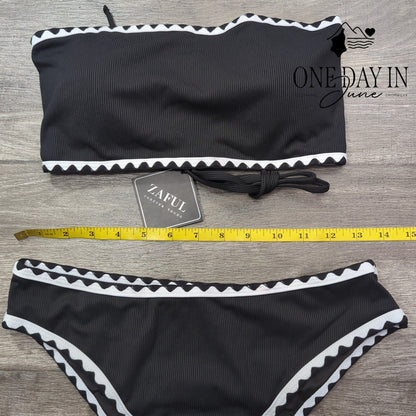 Zaful Bandeau Ribbed Bikini Swimsuit Size M