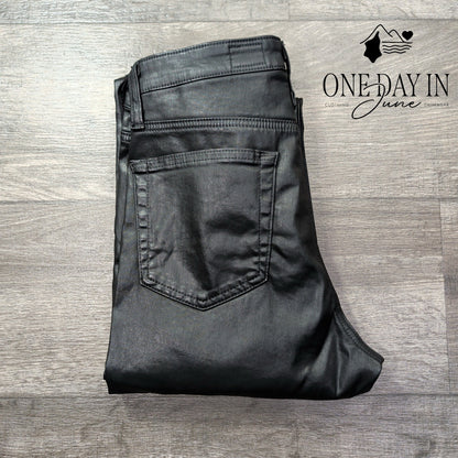 AG Adriano Goldschmied Coated Straight Leg Jeans Black NWT $215 Size 4 (27)