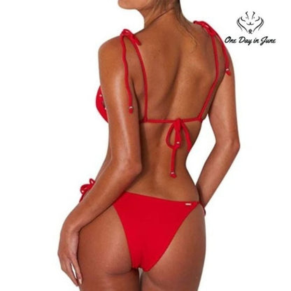 Mooslover Ribbed Tie Brazilian Bikini Swimsuit Size S