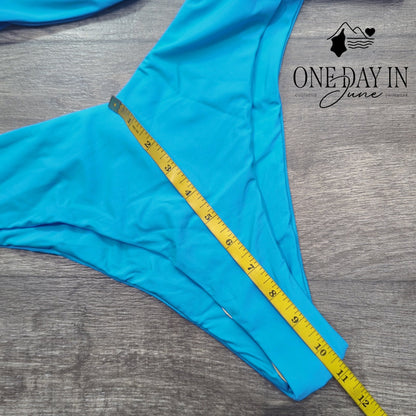 Aleumdr High Cut Bikini Swimsuit Turquoise Blue Knot Front Two Piece Size L