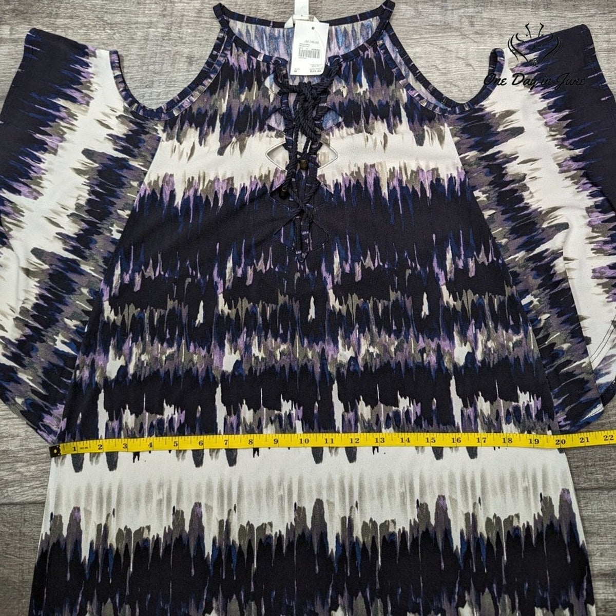Cato Cato Cold Shoulder Lace Up Mini Dress Purple Navy Print NWT Size M