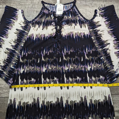 Cato Cato Cold Shoulder Lace Up Mini Dress Purple Navy Print NWT Size M