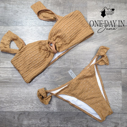 Aleumdr Ruffle Shoulder Banseau Bikini Swimsuit Size L