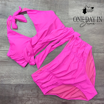 Blooming Jelly Halter Cross Front Tie High Waist Bikini Swimsuit Size XL