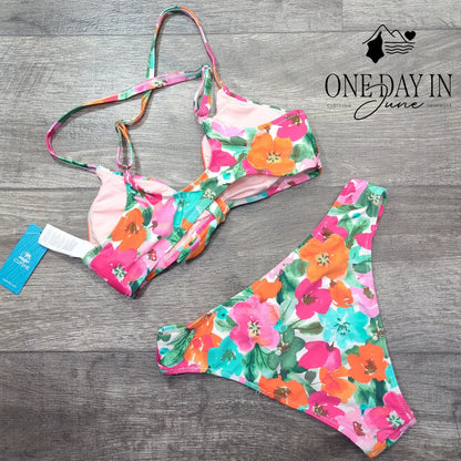 Cupshe Knot Front floral Bikini Swimsuit Size S