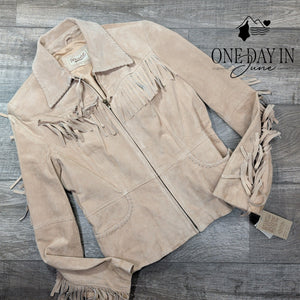 Winlet Leather Fringe Jacket Beige Suede Western Cowgirl NWT $200 Size M