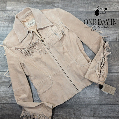 Winlet Leather Fringe Jacket Beige Suede Western Cowgirl NWT $200 Size M