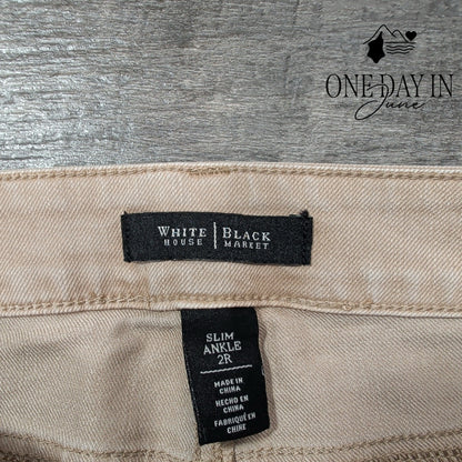 White House Black Market Slim Ankle Jeans Beige Tan Utility Cargo Skinny Size 2