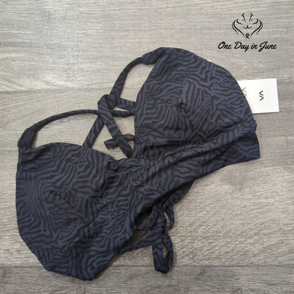 RVCA Run Wild Crossback Bikini Top Black Jacquard Strappy NWT Size XS