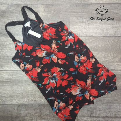 Chasing Charlie Racerback Tank Top Black Orange Floral Lace Strap NWT Size S