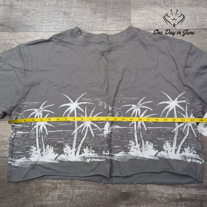 Flirtitude Cropped Graphic Tee Shirt Dark Gull Gray Palm Trees NWT Size XL