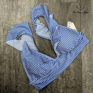 American Eagle Outfitters Triangle Bikini Top Striped Ruffle Swim NWT Size XL