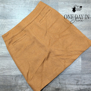 Loft Wool Blend Mini Skirt Camel Brown Welt Pockets NWT Size 4
