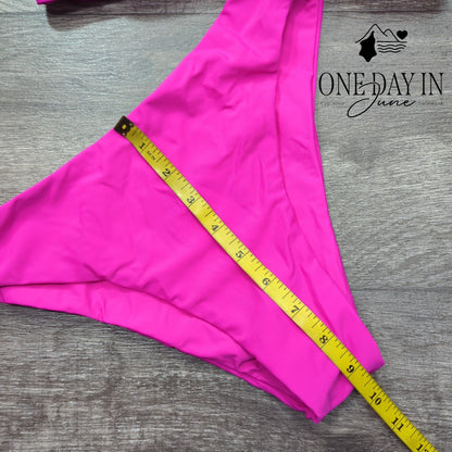 Zaful Lace Up Back Bikini Swimsuit Hot Pink Fuchsia Two Piece Size M