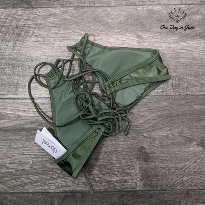 Damsel Shimmer Laceup High Neck Bikini Top Size M