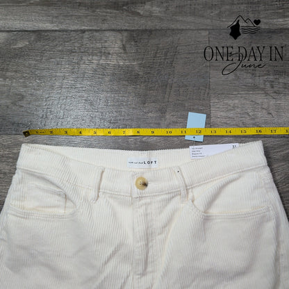 Loft The Straight High Rise Corduroy Pants Ivory NWT Size 12P (31P)