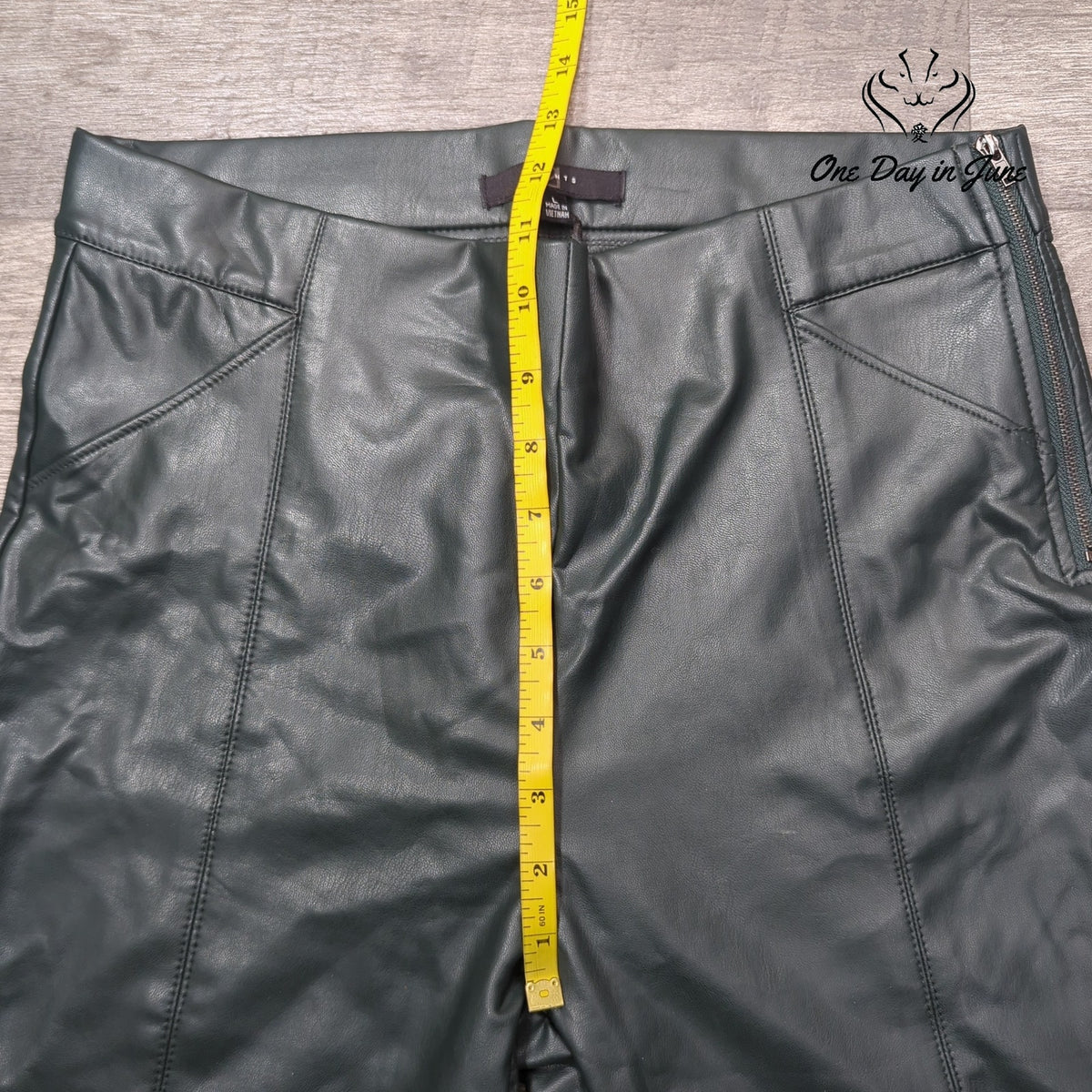 21 Saints Faux Leather Skinny Pants Dark Forest Green Side Zip Size L