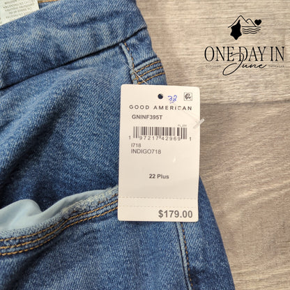 Good American Good 90s Relaxed Jeans Plus Raw Hem Indigo NWT Size 22