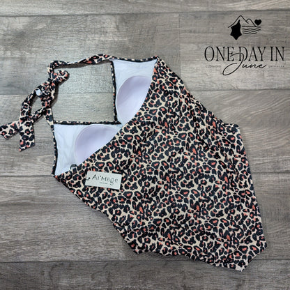 Aimage Halter Leopard One Piece Swimsuit Size L