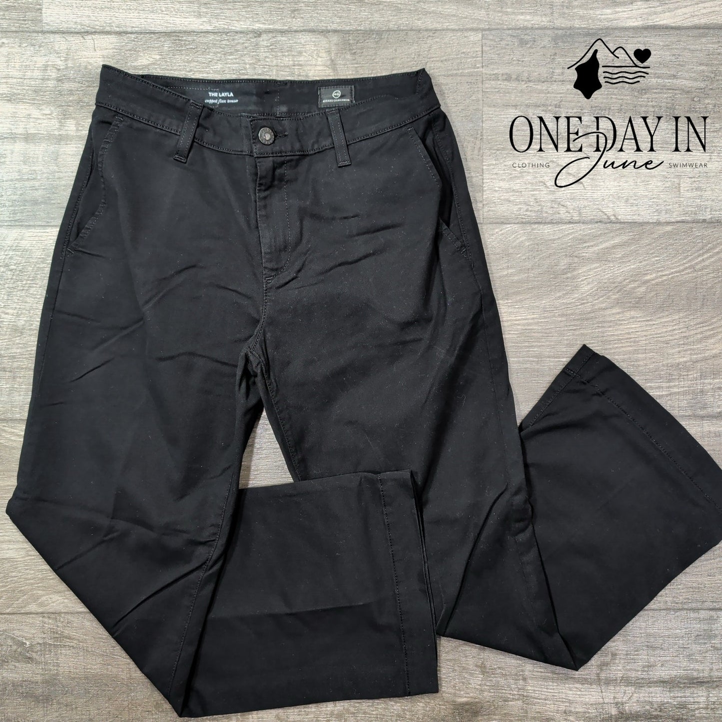 AG Adriano Goldschmied The Layla Cropped Flare Trouser Pants Black Size 4 (27)