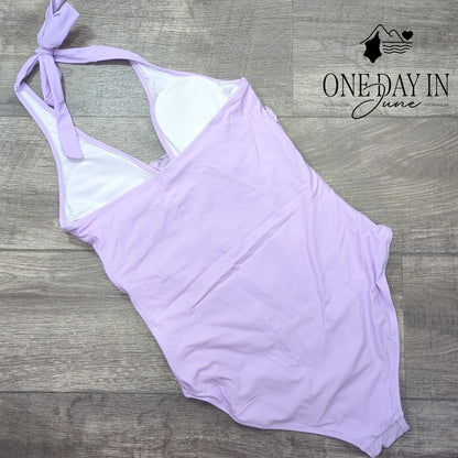 Suuksess Cross Front Halter One Piece Swimsuit Lavender NWT Size M