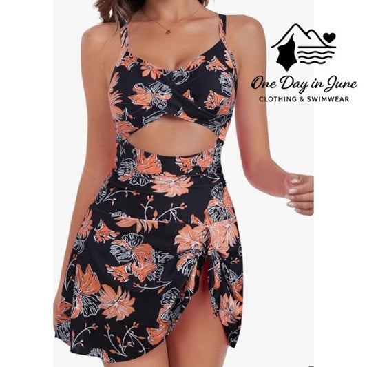 Zaful Cross Front Cut Out Swimdress One Piece Swimsuit Size 6