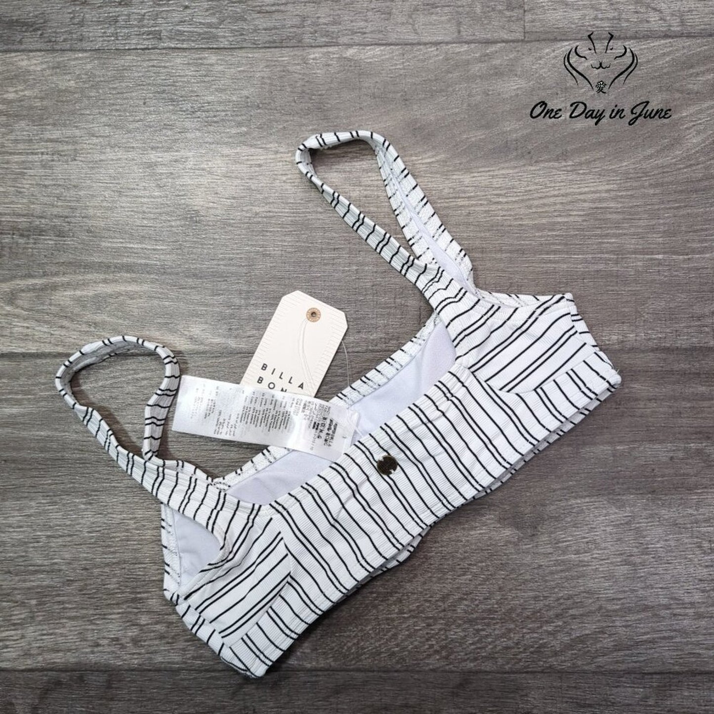 Billabong Easy On Me Tank Bikini Top White Black Ribbed Square Neck NWT Size S