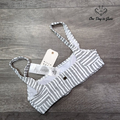 Billabong Easy On Me Tank Bikini Top White Black Ribbed Square Neck NWT Size S