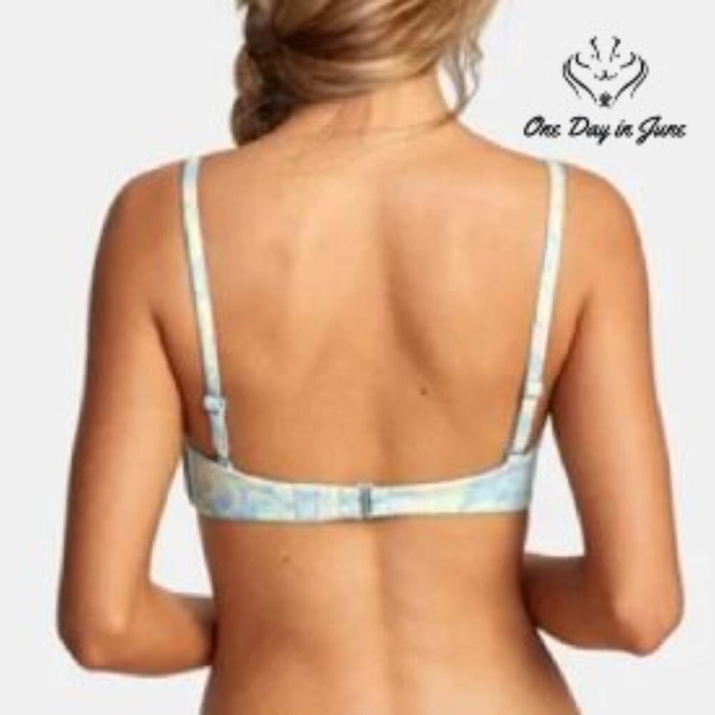 RVCA Field of Dreams Bandeau Bikini Top Blue Floral O Ring NWT Size L