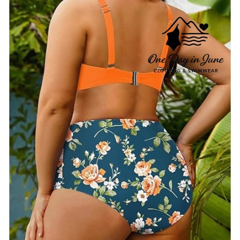 Yonique Plus Size Cross Front High Waist Bikini Swimsuit Size 12W