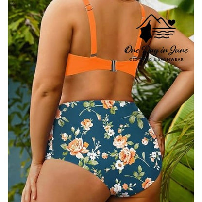 Yonique Plus Size Cross Front High Waist Bikini Swimsuit Size 12W