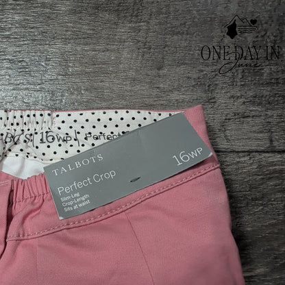 Talbots Perfect Crop Pants Pink Slim Leg Button Hem NWT Size 16WP