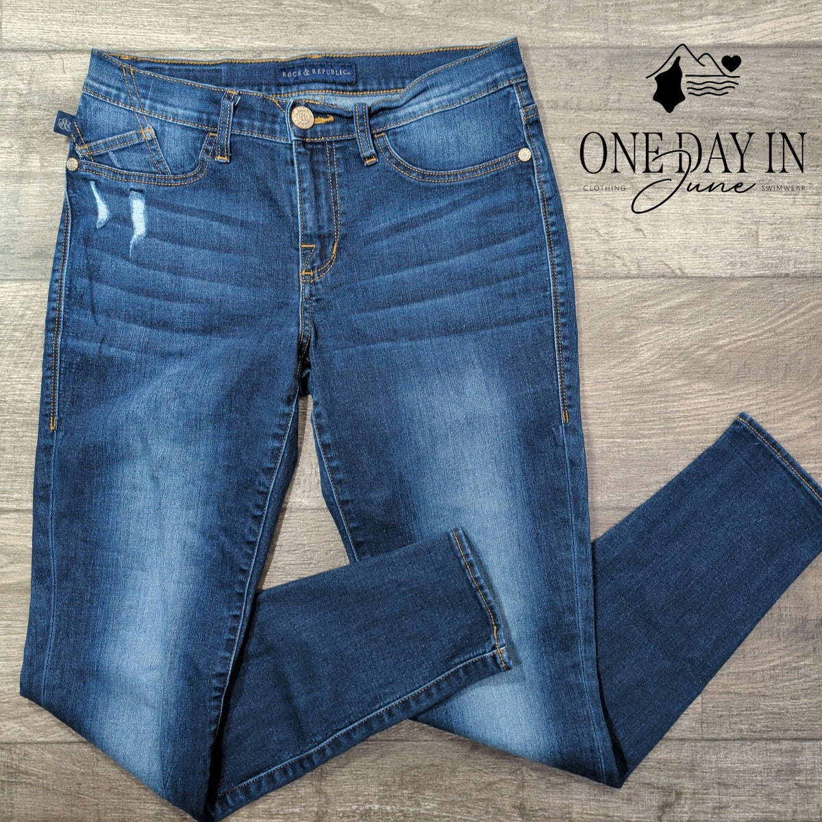 Rock & Republic Skinny Jeans Women's Blue Distressed Stretch Denim Size 10