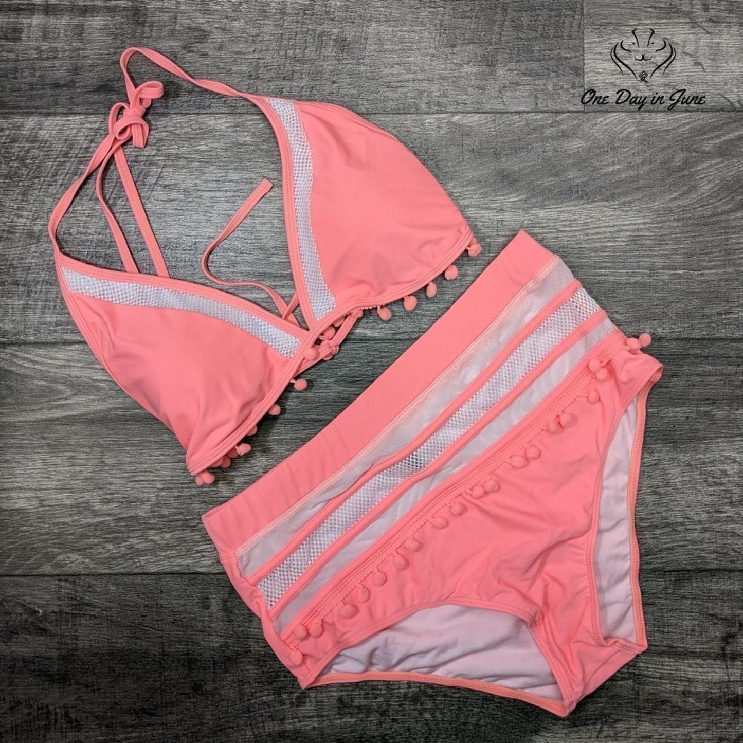 Bdcoco High Waist Halter Tassel Bikini Swimsuit Size XL