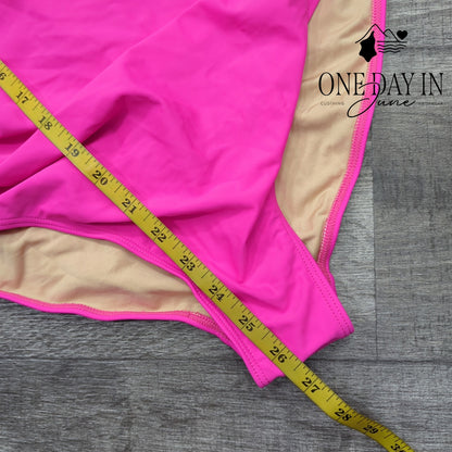Eomenie Tie Back Molded Cup One Piece Swimsuit Hot Pink Ruched NWT Size L