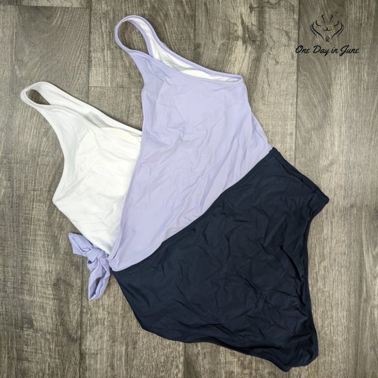 Felnart V Neck Color Block Wrap One Piece Swimsuit Size XXL