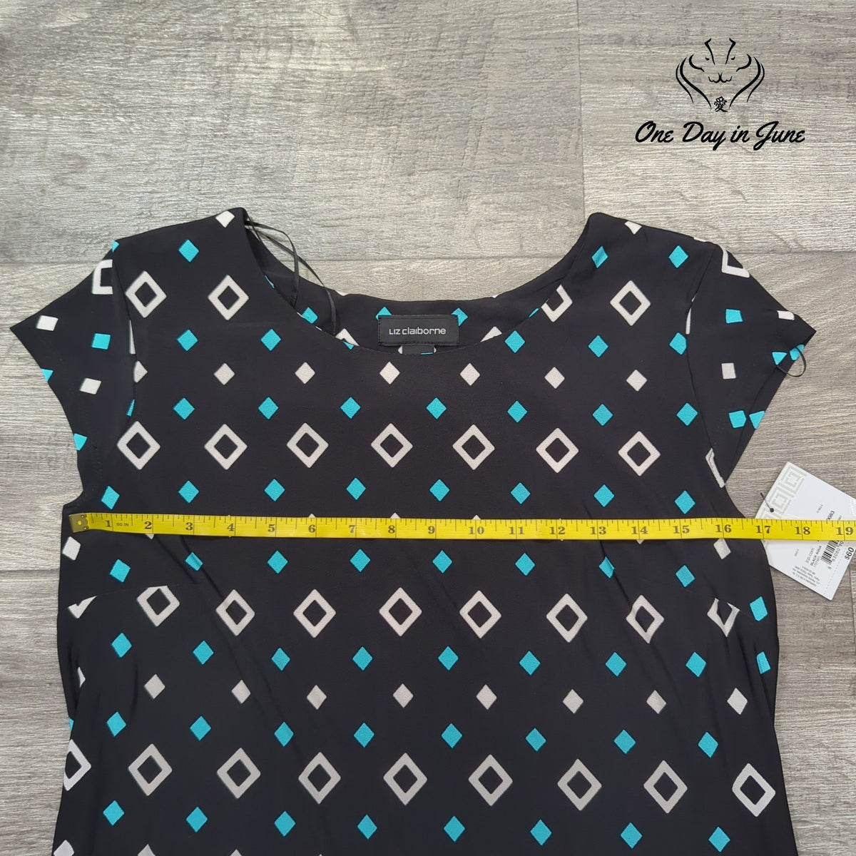 Liz Claiborne Sleeveless Geometric Mini Dress Black Turquoise NWT Size L
